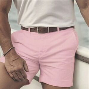 Preppy Men 40 Stretch Cotton Pink Flat Front Pink Career Golf Travel Shorts